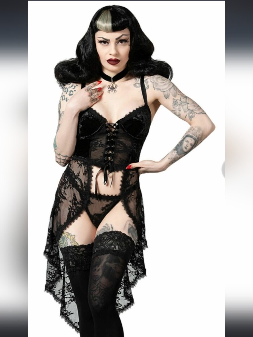 Killstar Black Lace Corset Chemise with Gartered Skirt